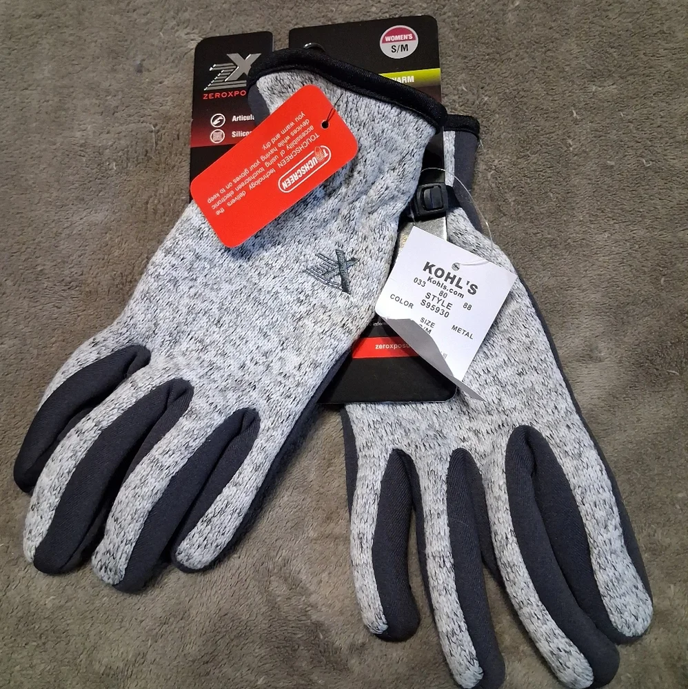 ZeroXposur Lulu Sweater Fleece Gloves Gray Women's S/M $30 NWT NEW